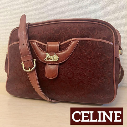 CELINE shoulder bag Purse Horse carriage C Logo Bordeaux Women's Used Authentic