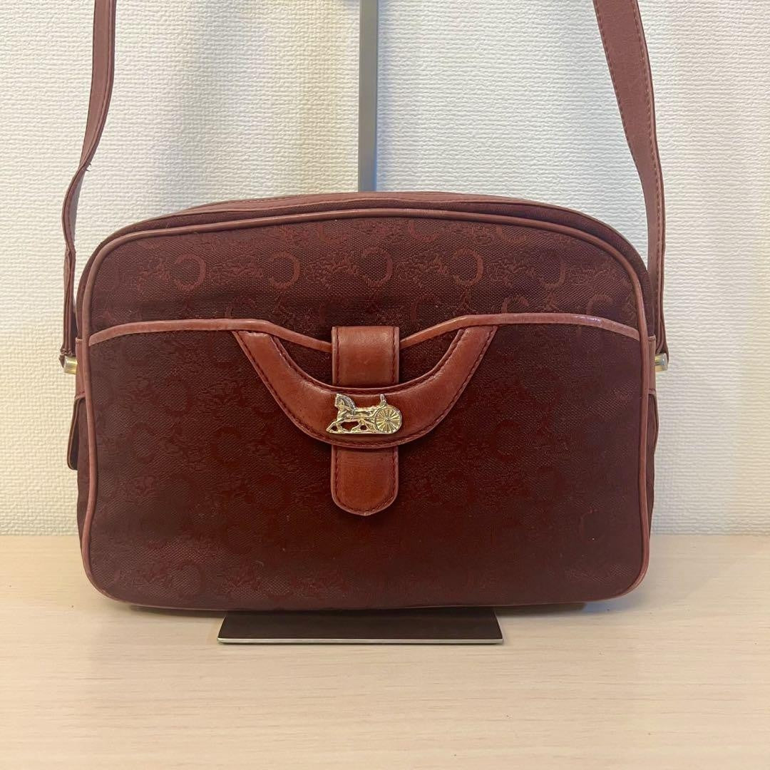 CELINE shoulder bag Purse Horse carriage C Logo Bordeaux Women's Used Authentic