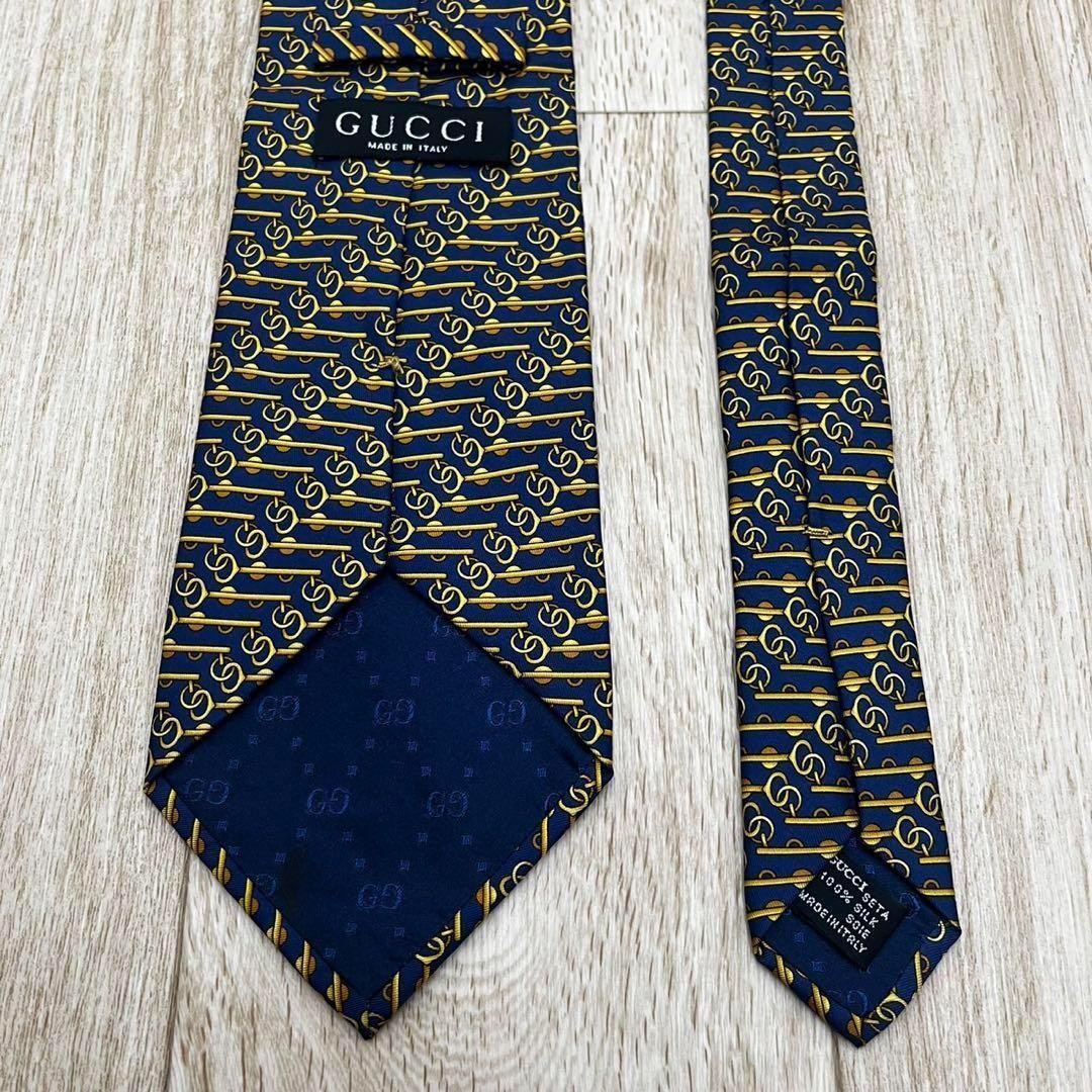 GUCCI Necktie Tie All over chain pattern Navy 100% Silk Geometric Made in Italy