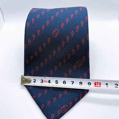 GUCCI Necktie Tie Blue All over logo pattern 100% Silk Geometric Made in Italy