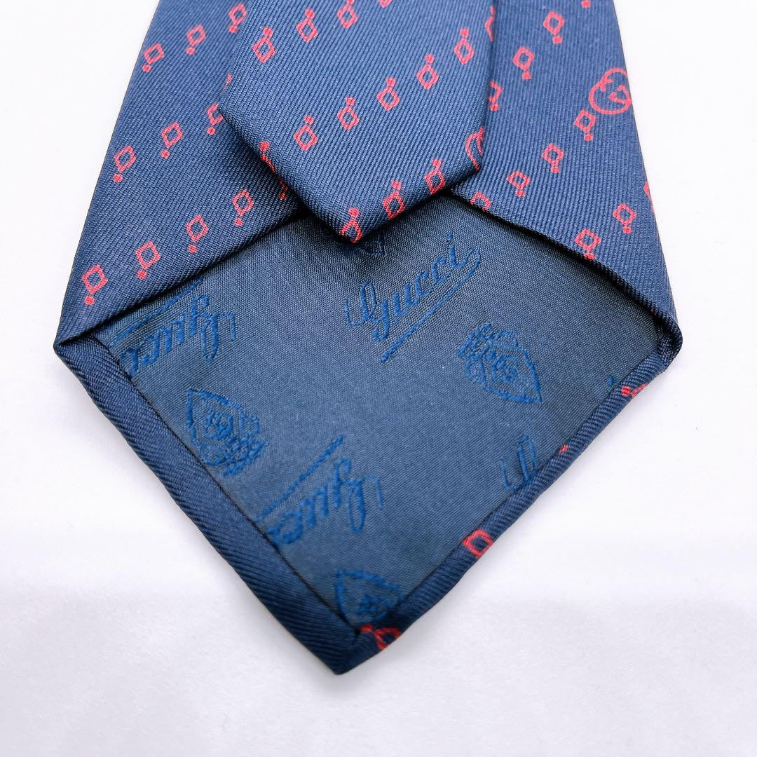 GUCCI Necktie Tie Blue All over logo pattern 100% Silk Geometric Made in Italy