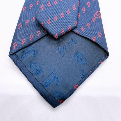 GUCCI Necktie Tie Blue All over logo pattern 100% Silk Geometric Made in Italy