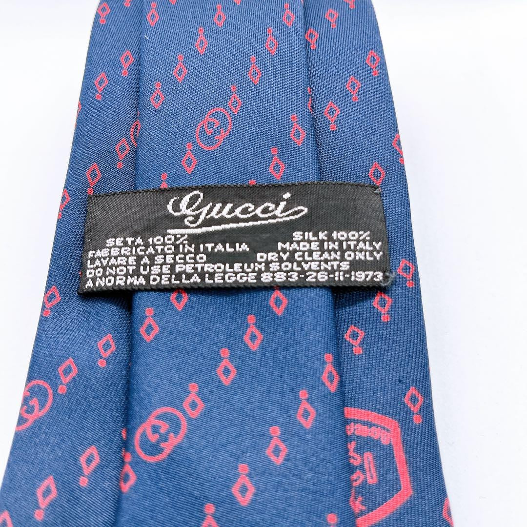GUCCI Necktie Tie Blue All over logo pattern 100% Silk Geometric Made in Italy