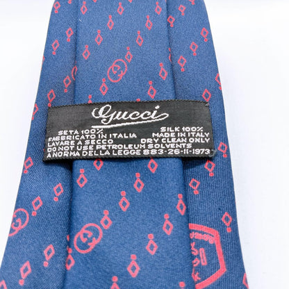 GUCCI Necktie Tie Blue All over logo pattern 100% Silk Geometric Made in Italy