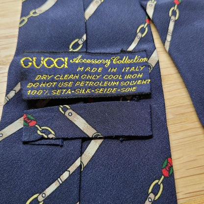 GUCCI Necktie Tie Regimental chain All over Striped pattern Navy 100% Silk Used