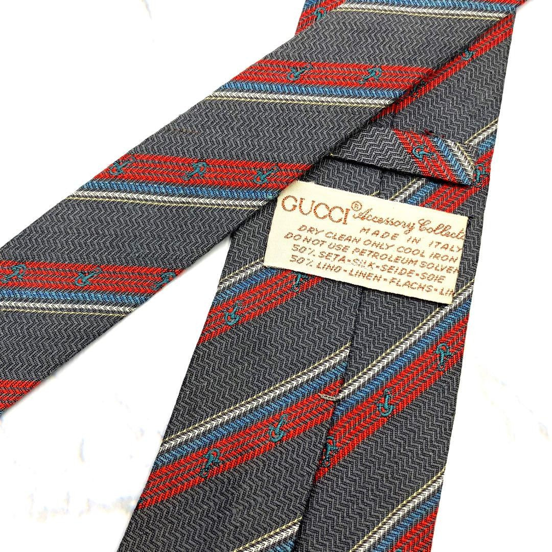 GUCCI Necktie Tie All over Striped pattern Gray Made in Italy 100% Silk Men's