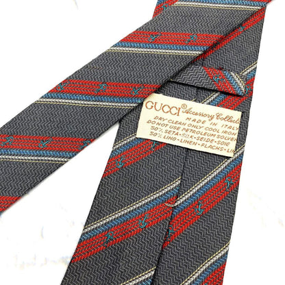 GUCCI Necktie Tie All over Striped pattern Gray Made in Italy 100% Silk Men's