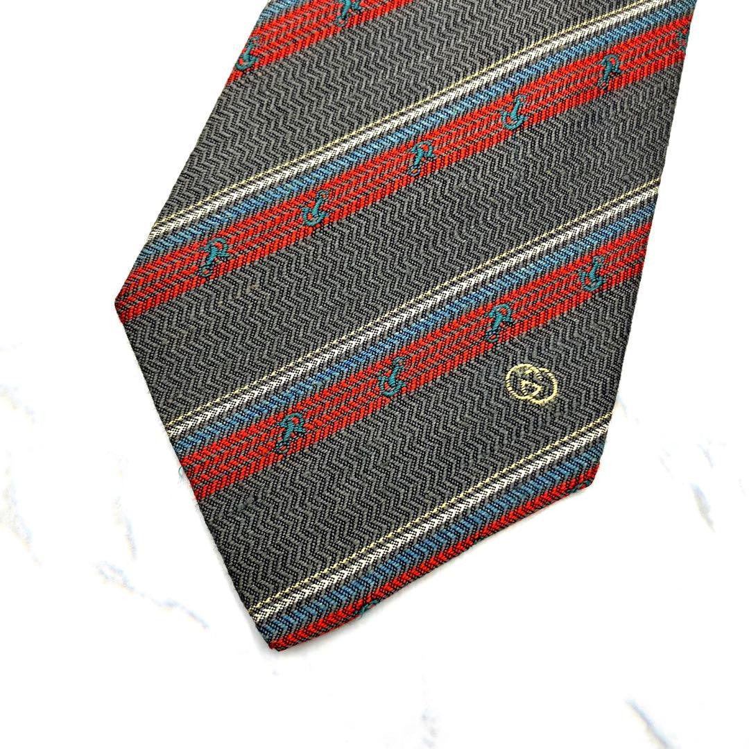 GUCCI Necktie Tie All over Striped pattern Gray Made in Italy 100% Silk Men's