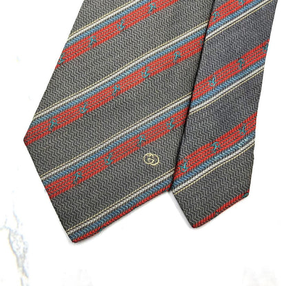 GUCCI Necktie Tie All over Striped pattern Gray Made in Italy 100% Silk Men's