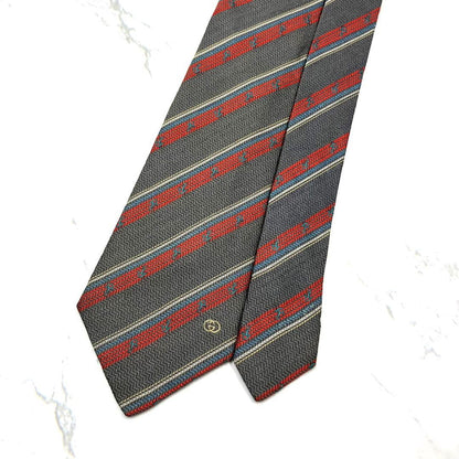 GUCCI Necktie Tie All over Striped pattern Gray Made in Italy 100% Silk Men's