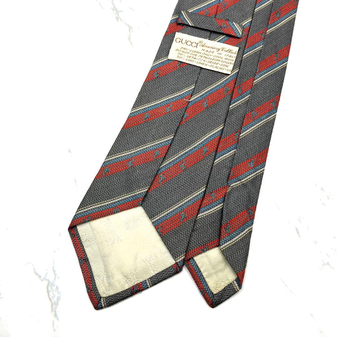 GUCCI Necktie Tie All over Striped pattern Gray Made in Italy 100% Silk Men's