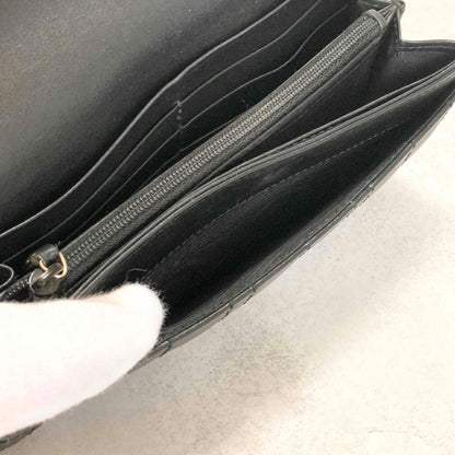 GUCCI GG Marmon Long Wallet Flap Quilted Leather Black Gold Used Auth Women's