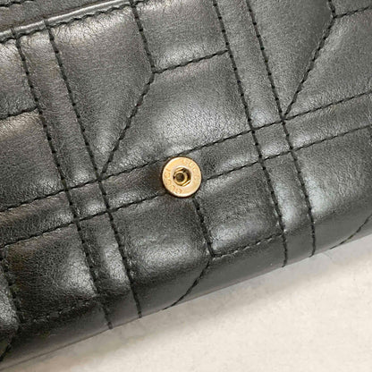 GUCCI GG Marmon Long Wallet Flap Quilted Leather Black Gold Used Auth Women's