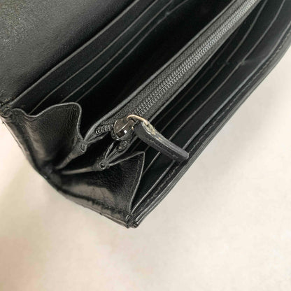 GUCCI GG Marmon Long Wallet Flap Quilted Leather Black Gold Used Auth Women's