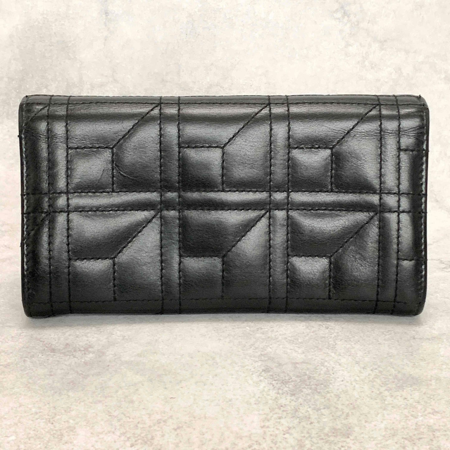 GUCCI GG Marmon Long Wallet Flap Quilted Leather Black Gold Used Auth Women's