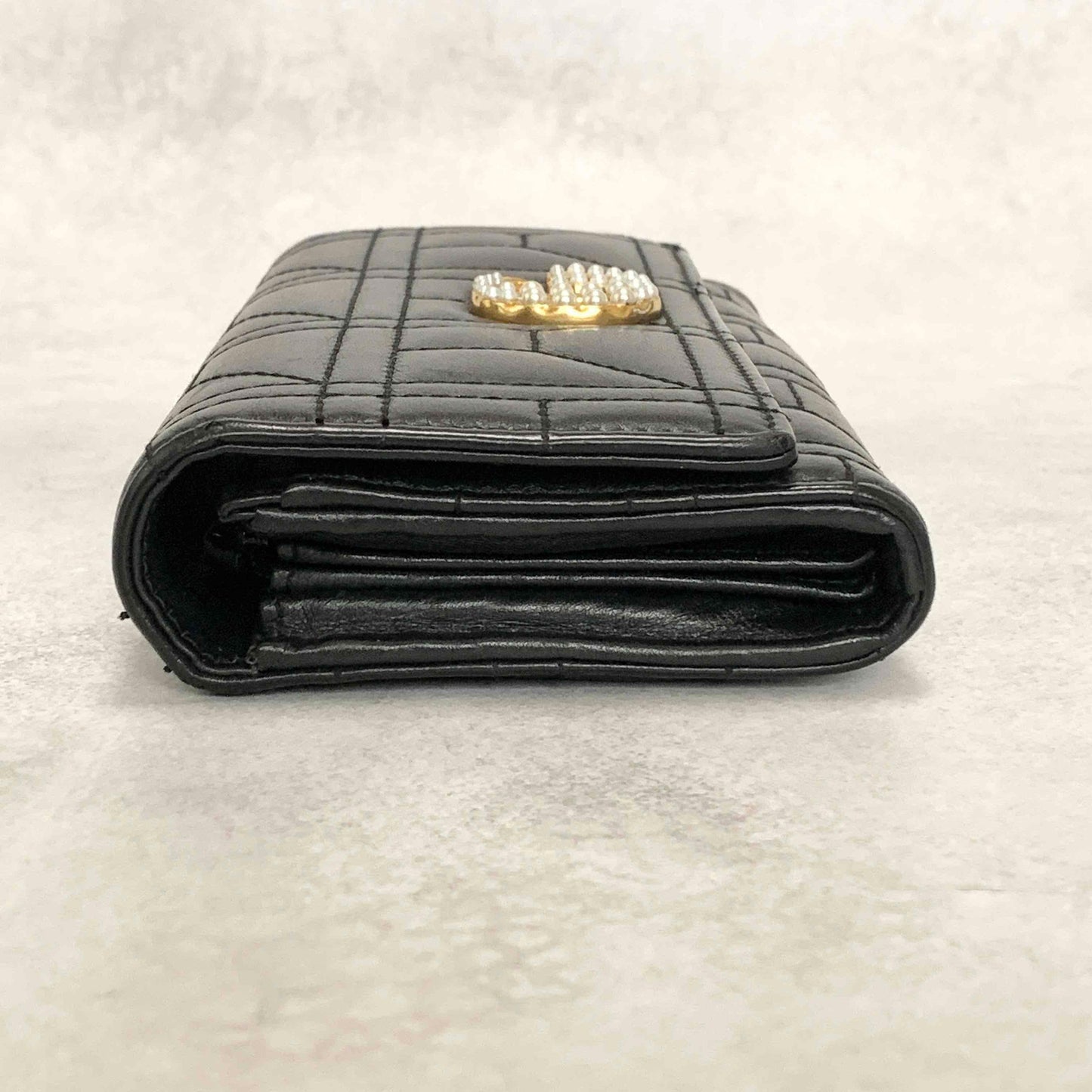 GUCCI GG Marmon Long Wallet Flap Quilted Leather Black Gold Used Auth Women's