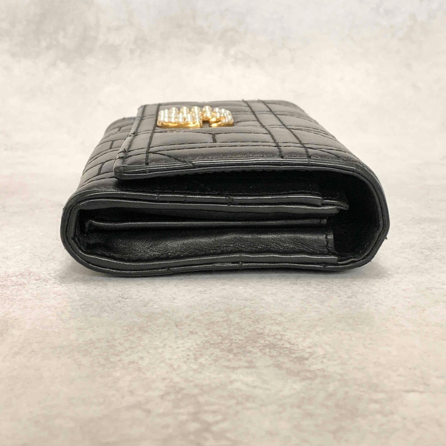 GUCCI GG Marmon Long Wallet Flap Quilted Leather Black Gold Used Auth Women's