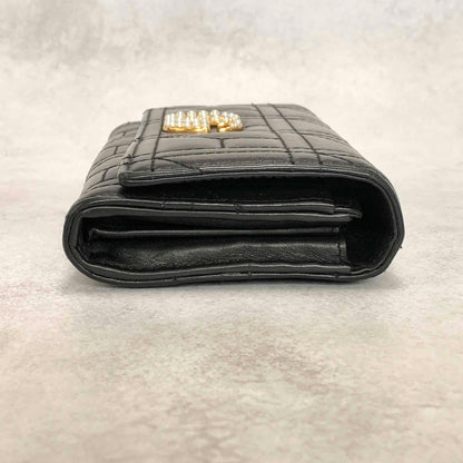GUCCI GG Marmon Long Wallet Flap Quilted Leather Black Gold Used Auth Women's