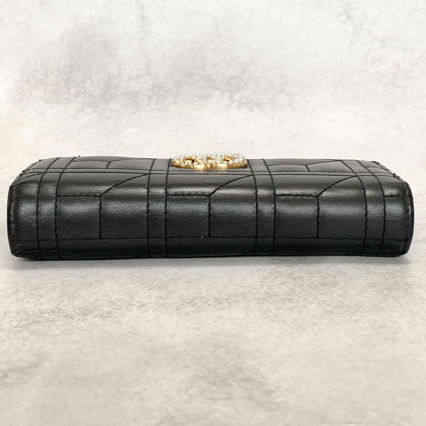 GUCCI GG Marmon Long Wallet Flap Quilted Leather Black Gold Used Auth Women's