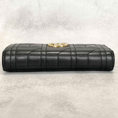 GUCCI GG Marmon Long Wallet Flap Quilted Leather Black Gold Used Auth Women's