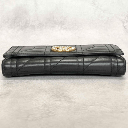 GUCCI GG Marmon Long Wallet Flap Quilted Leather Black Gold Used Auth Women's