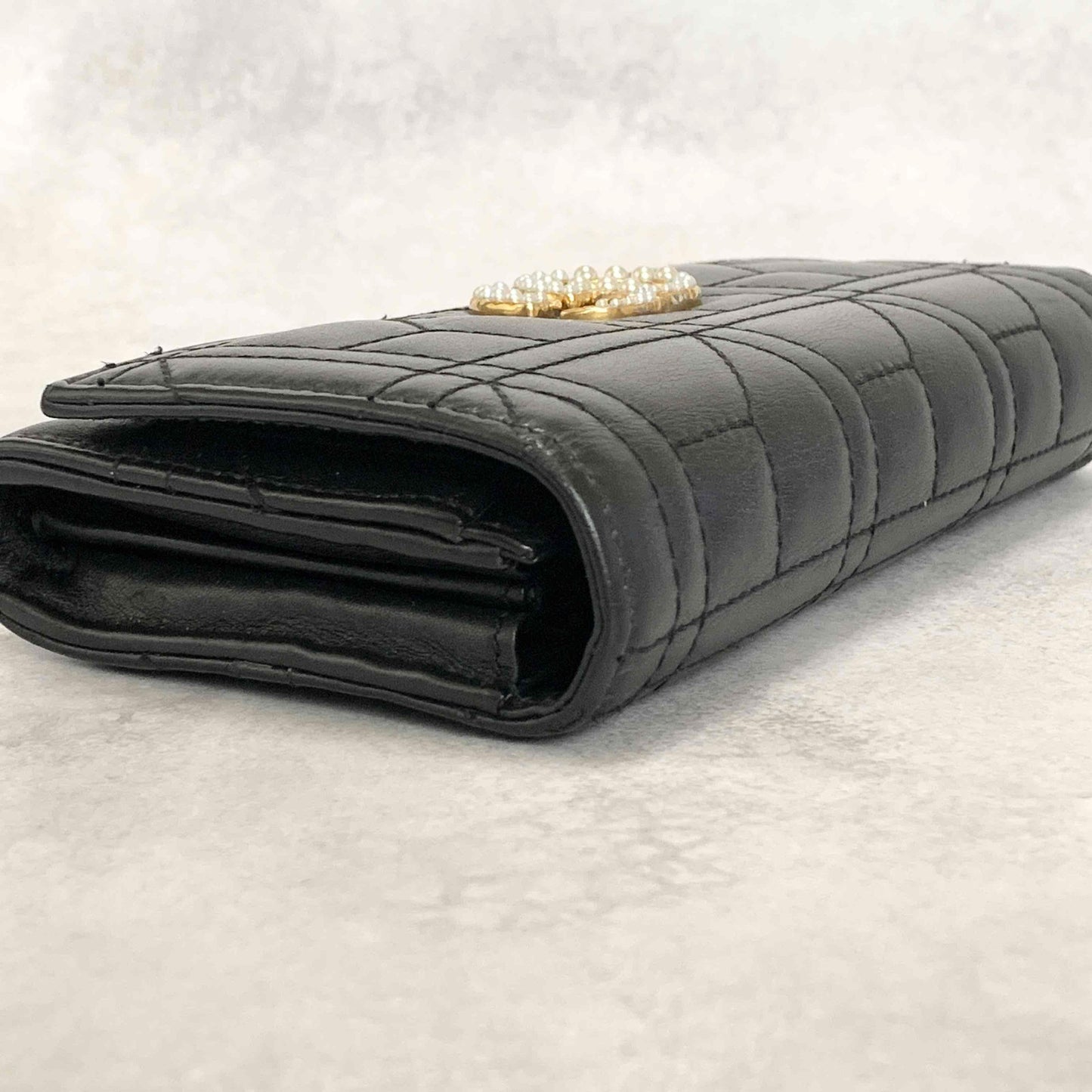 GUCCI GG Marmon Long Wallet Flap Quilted Leather Black Gold Used Auth Women's