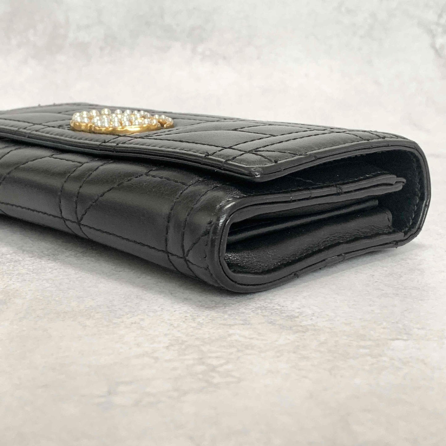 GUCCI GG Marmon Long Wallet Flap Quilted Leather Black Gold Used Auth Women's