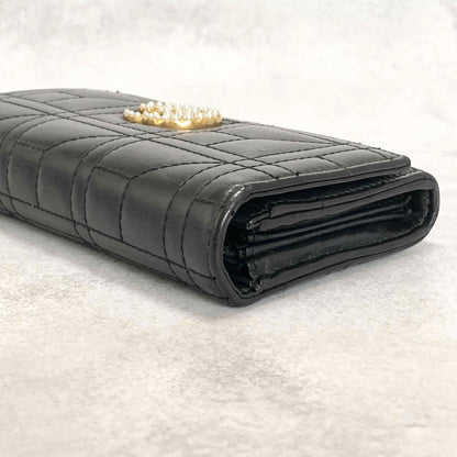 GUCCI GG Marmon Long Wallet Flap Quilted Leather Black Gold Used Auth Women's