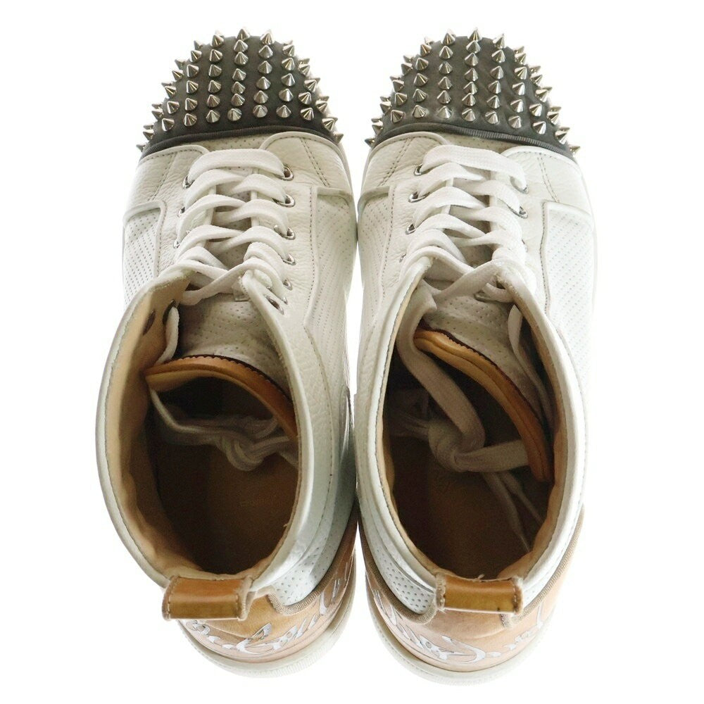 Christian Louboutin Sneakers Shoes High-cut Studs EU 41.5 US 8.5 White Gray Auth