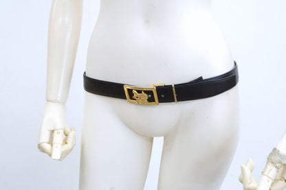 CELINE Unisex Belt Horse carriage Black Gold Leather Authentic