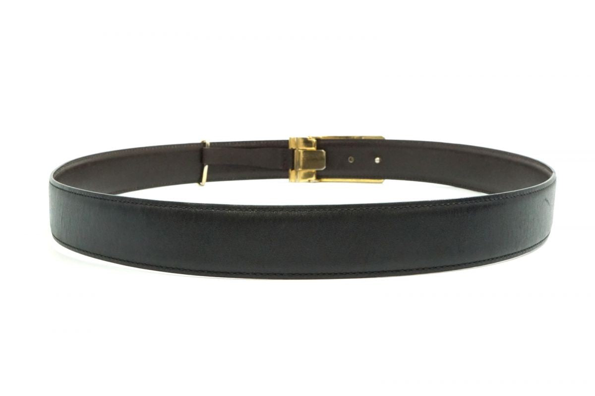 CELINE Unisex Belt Horse carriage Black Gold Leather Authentic