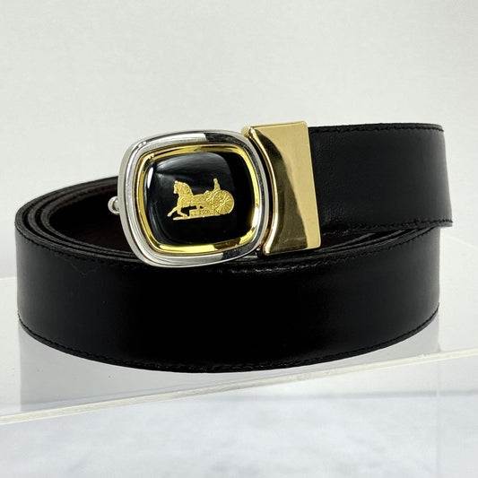 CELINE Men's Belt Horse carriage Gold Leather Authentic