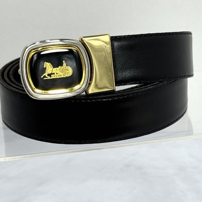CELINE Men's Belt Horse carriage Gold Leather Authentic