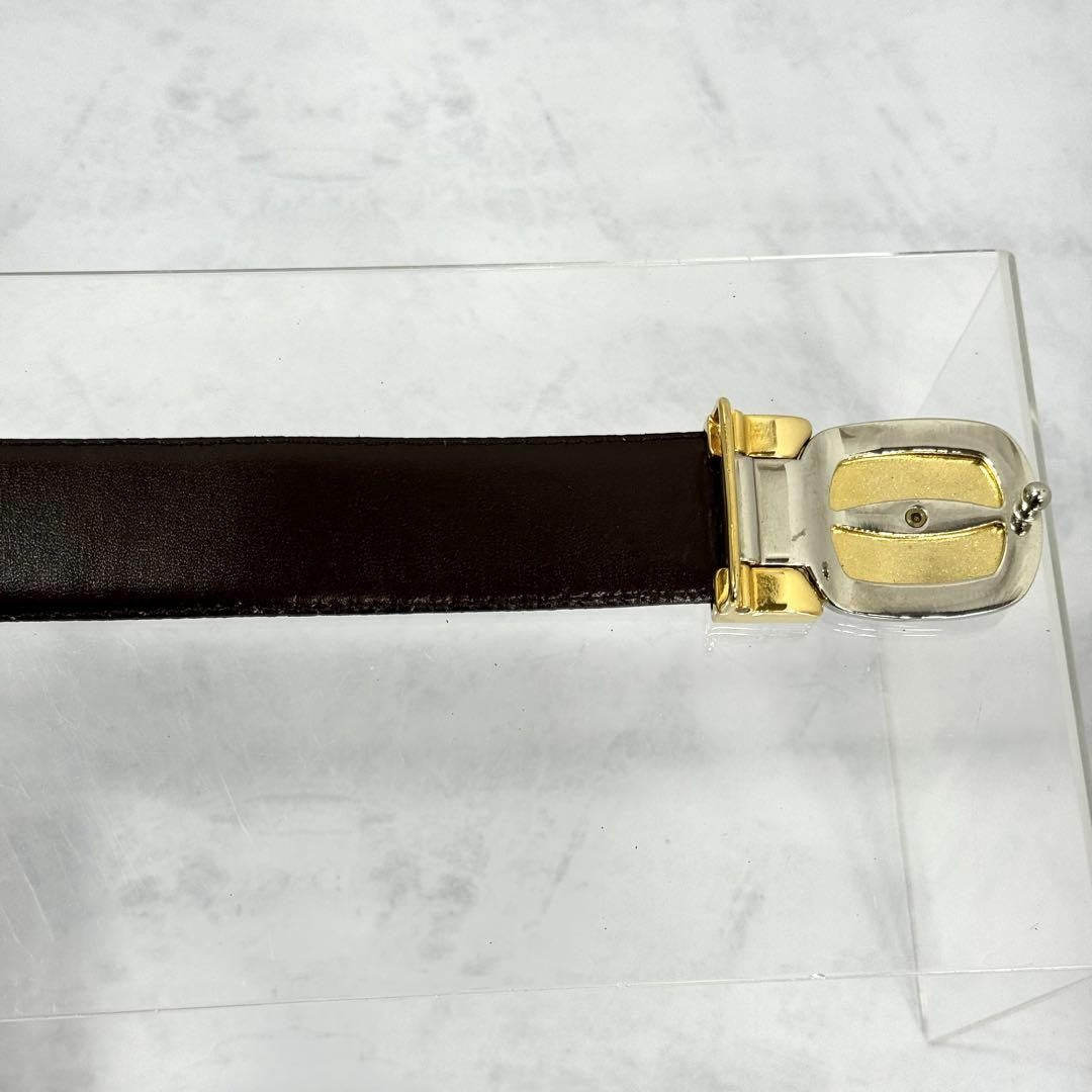 CELINE Men's Belt Horse carriage Gold Leather Authentic