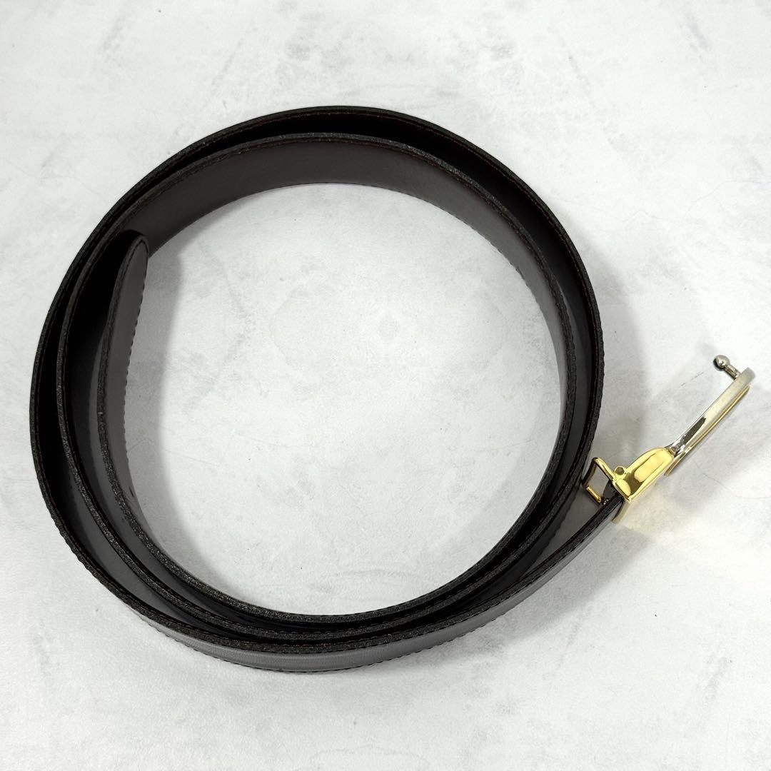 CELINE Men's Belt Horse carriage Gold Leather Authentic