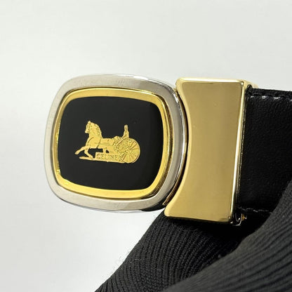 CELINE Men's Belt Horse carriage Gold Leather Authentic