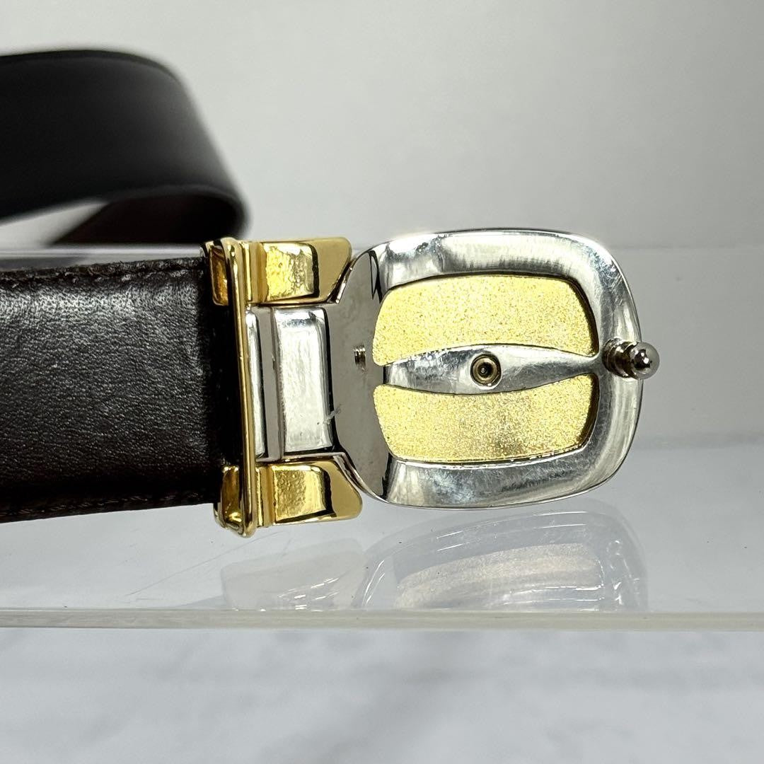 CELINE Men's Belt Horse carriage Gold Leather Authentic