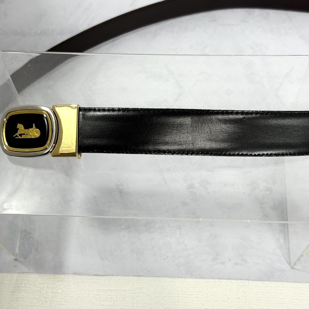 CELINE Men's Belt Horse carriage Gold Leather Authentic