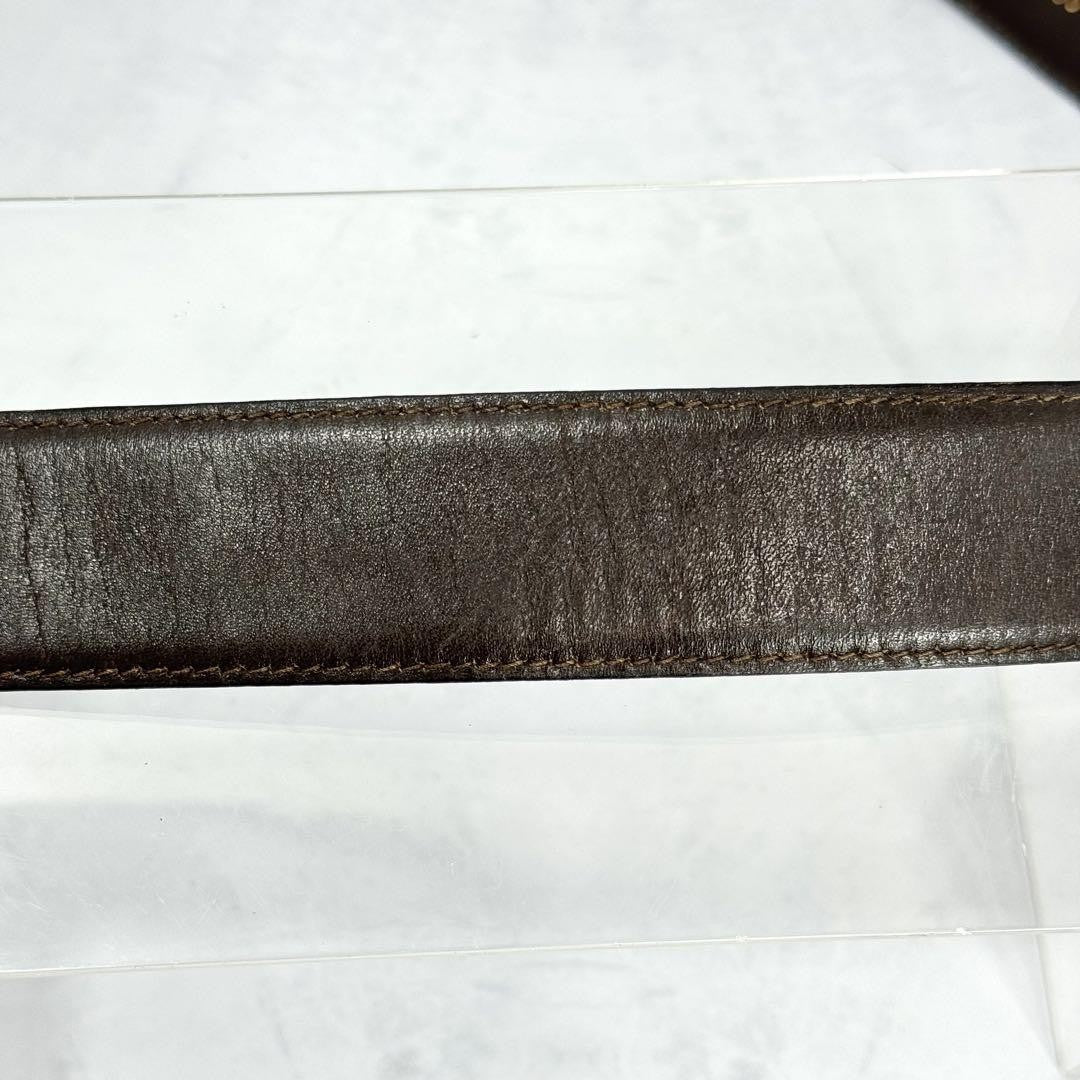 CELINE Men's Belt Horse carriage Dark Brown Gold Leather Authentic