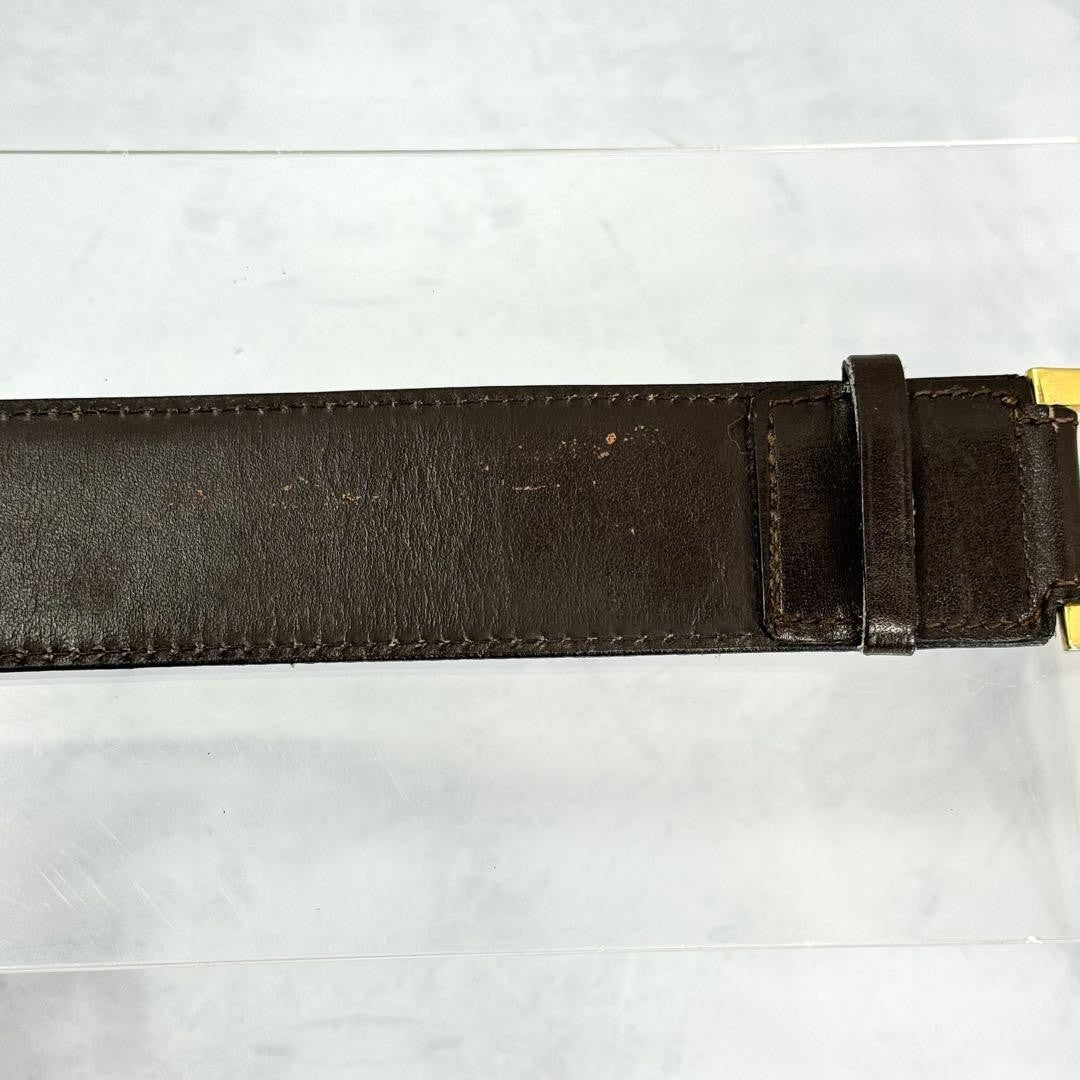CELINE Men's Belt Horse carriage Dark Brown Gold Leather Authentic