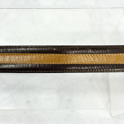 CELINE Men's Belt Horse carriage Dark Brown Camel Gold Leather Authentic