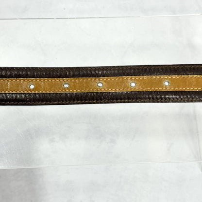 CELINE Men's Belt Horse carriage Dark Brown Camel Gold Leather Authentic