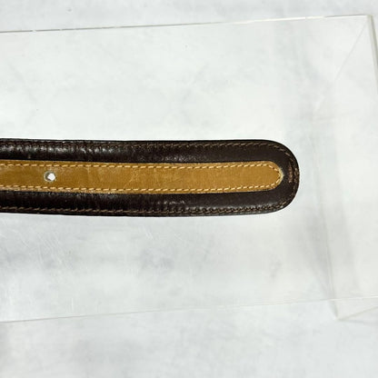 CELINE Men's Belt Horse carriage Dark Brown Camel Gold Leather Authentic