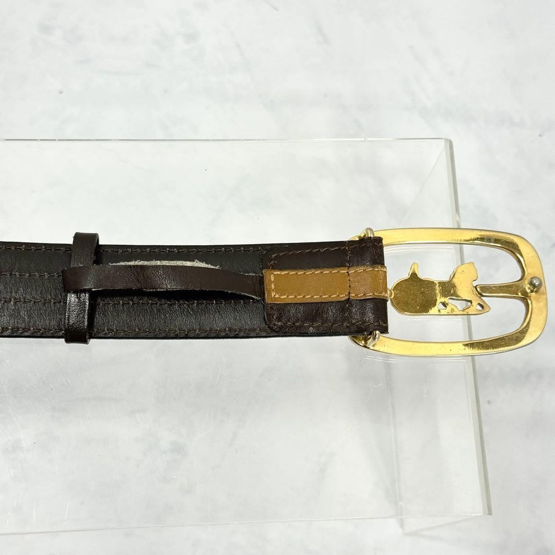 CELINE Men's Belt Horse carriage Dark Brown Camel Gold Leather Authentic
