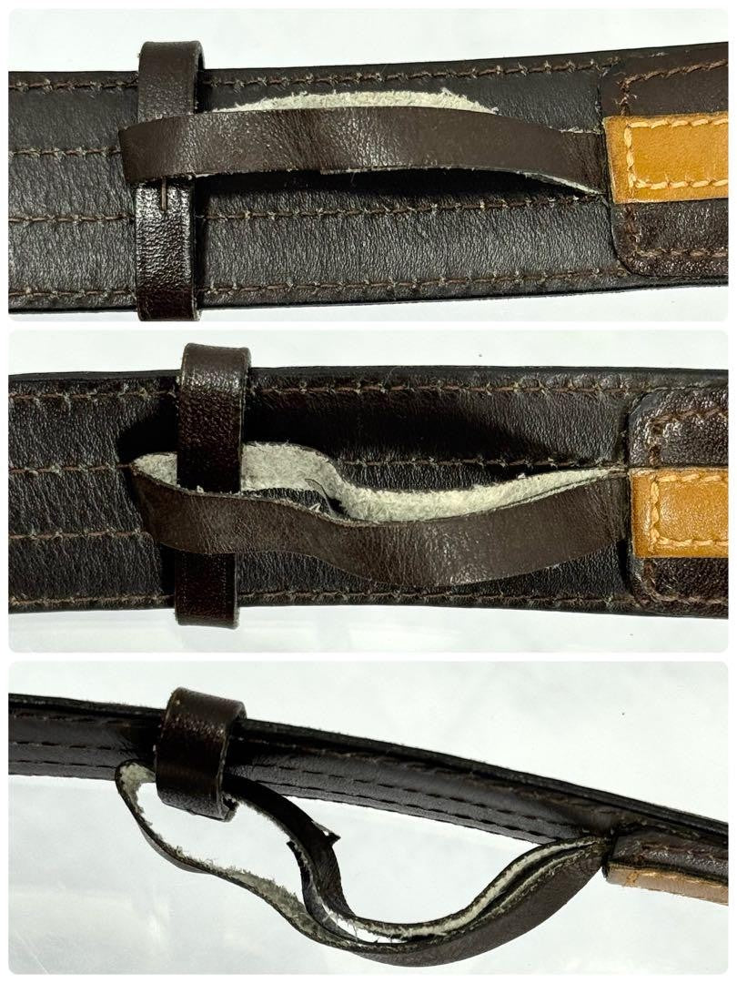 CELINE Men's Belt Horse carriage Dark Brown Camel Gold Leather Authentic