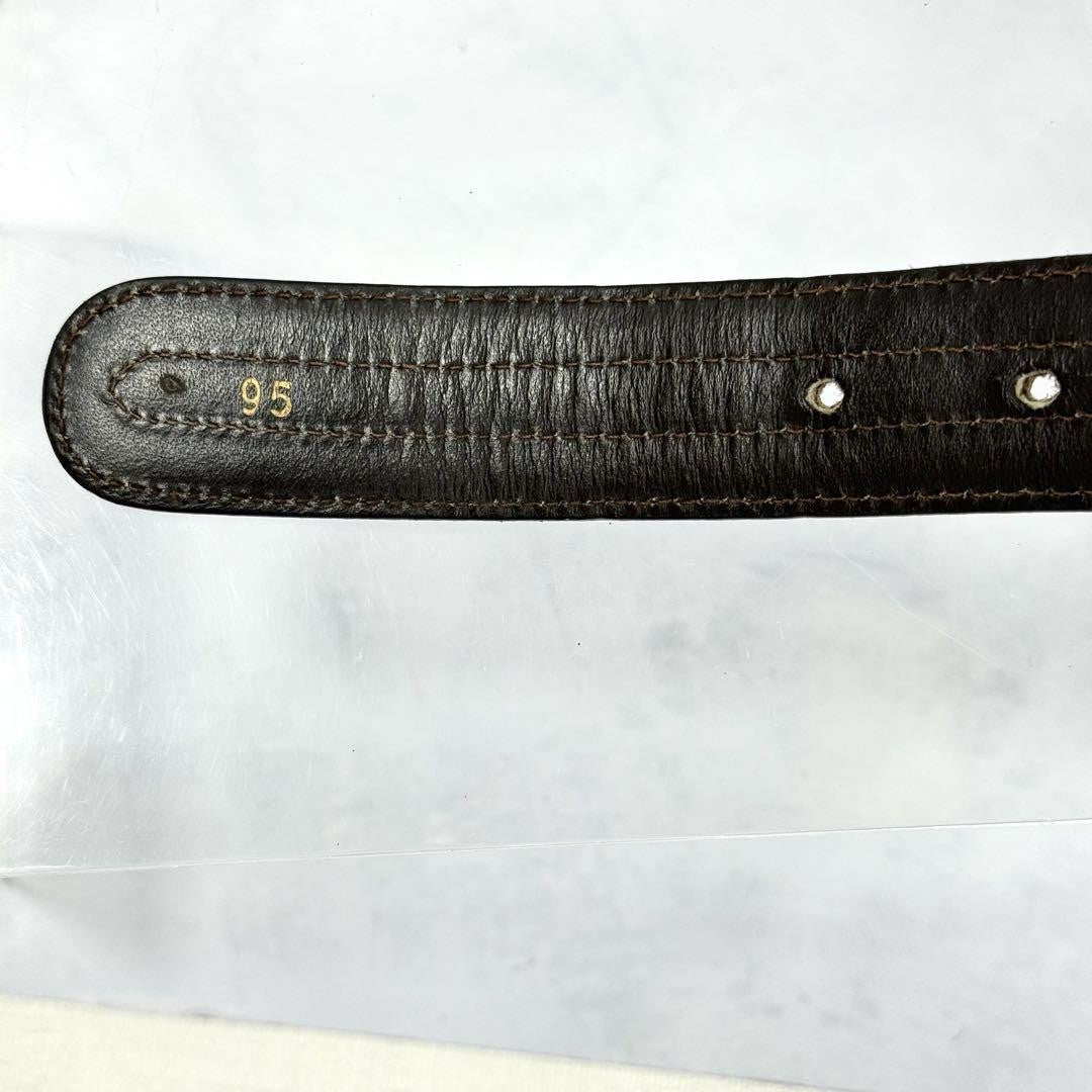 CELINE Men's Belt Horse carriage Dark Brown Camel Gold Leather Authentic