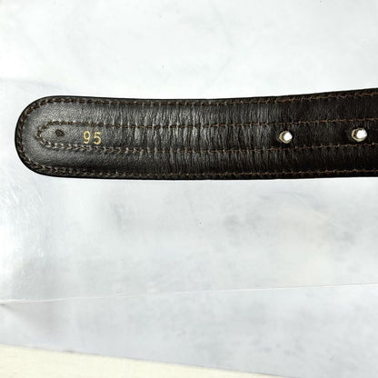 CELINE Men's Belt Horse carriage Dark Brown Camel Gold Leather Authentic