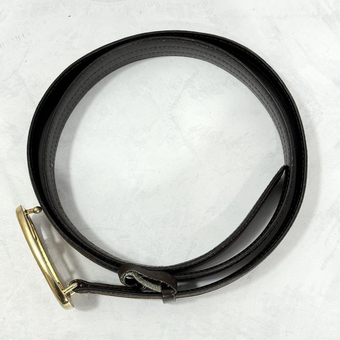 CELINE Men's Belt Horse carriage Dark Brown Camel Gold Leather Authentic