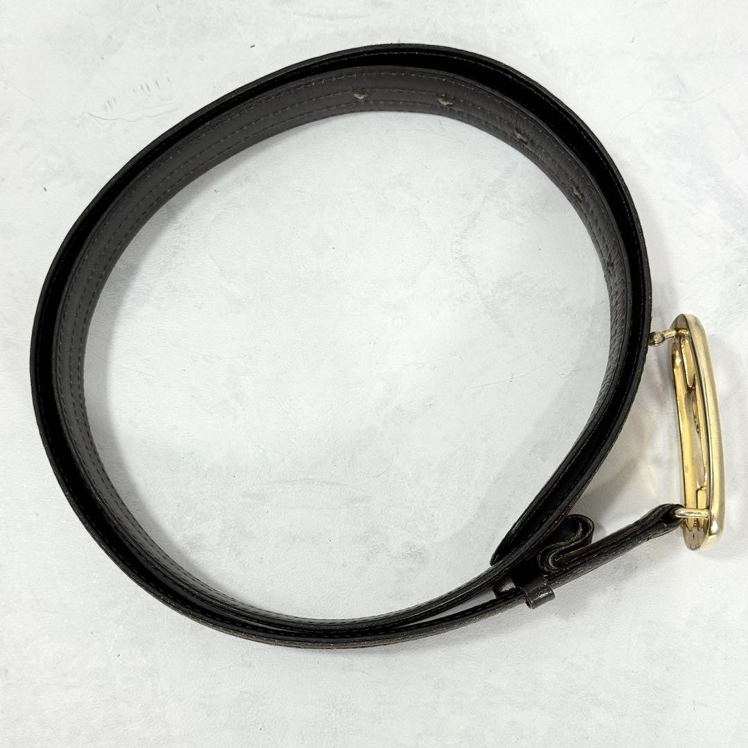 CELINE Men's Belt Horse carriage Dark Brown Camel Gold Leather Authentic