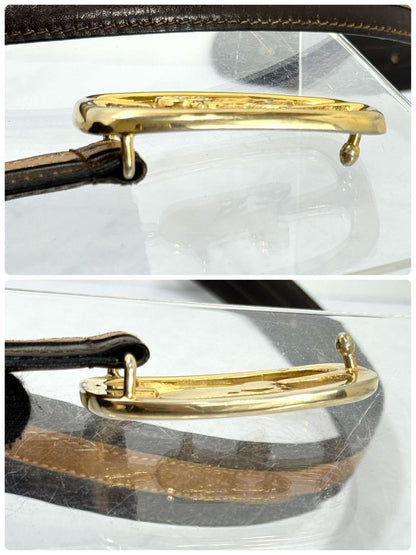 CELINE Men's Belt Horse carriage Dark Brown Camel Gold Leather Authentic